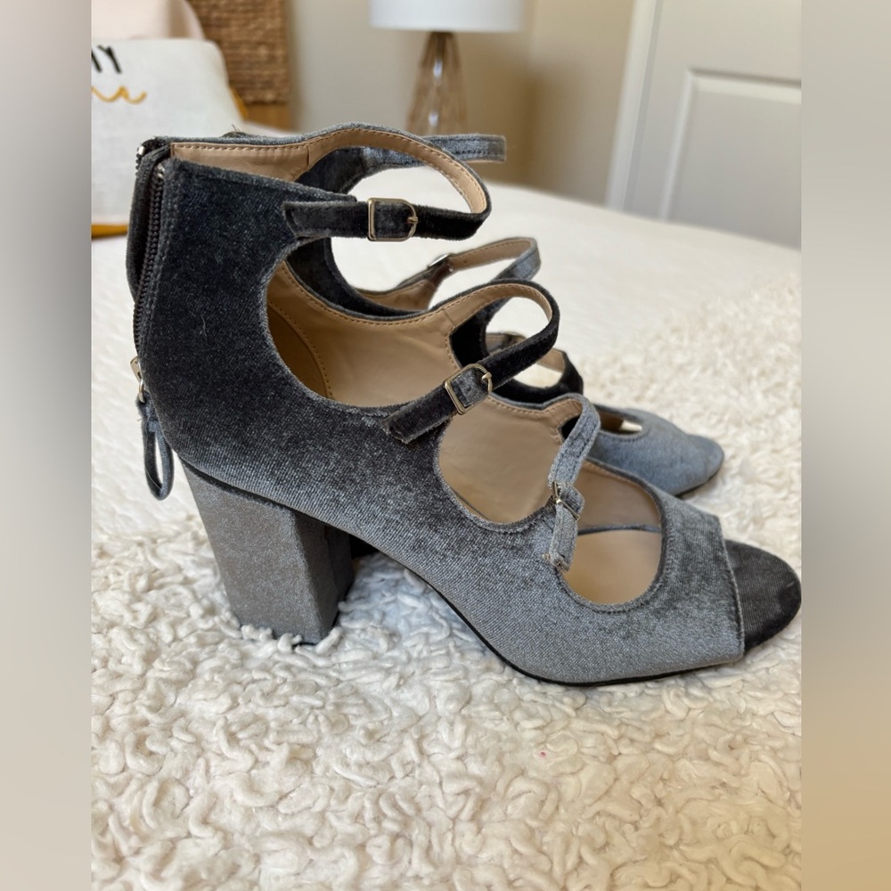 Elegant Gray Velvet Women's Heels